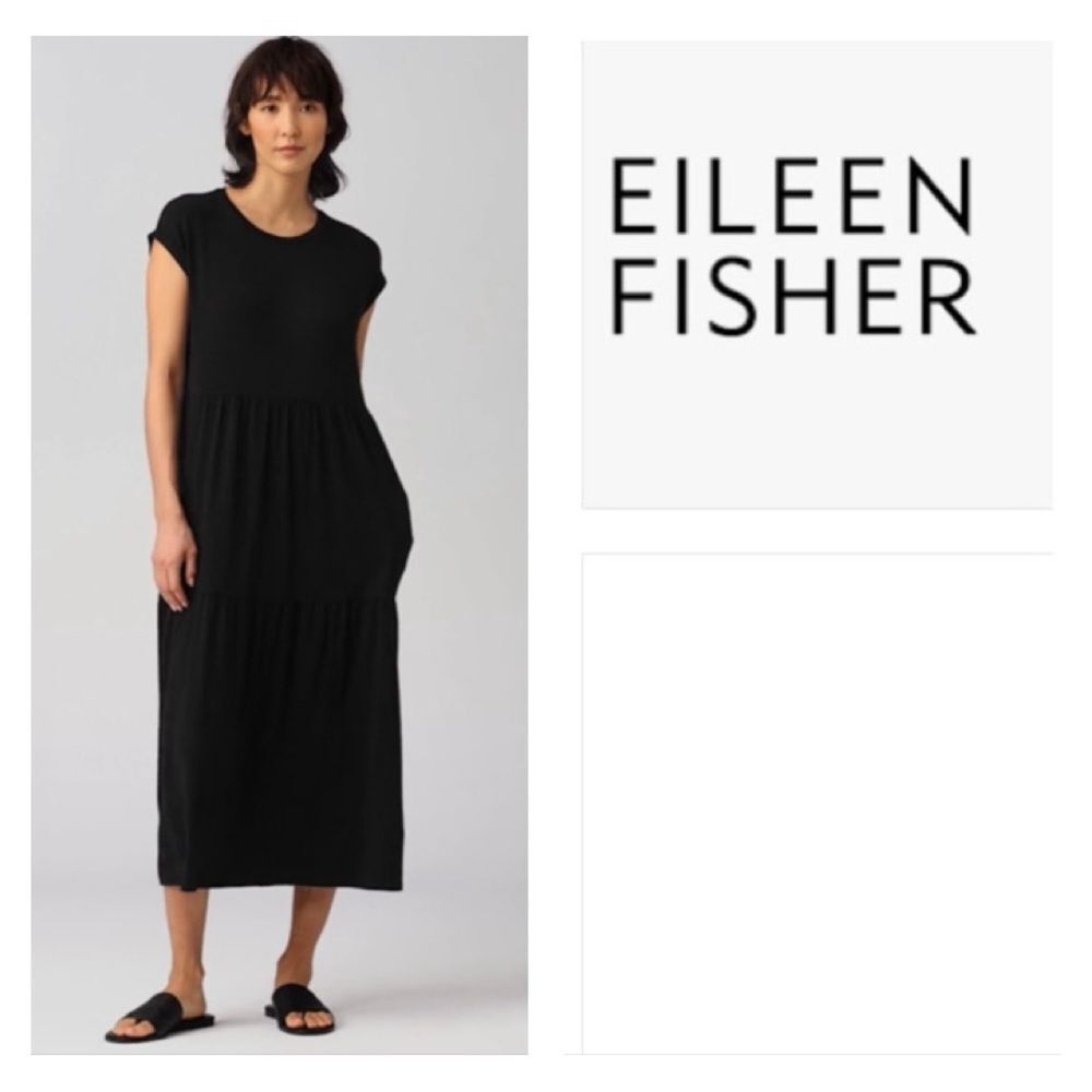 EILEEN FISHER Tiered Midi T-Shirt Dress In Black Size M/M
